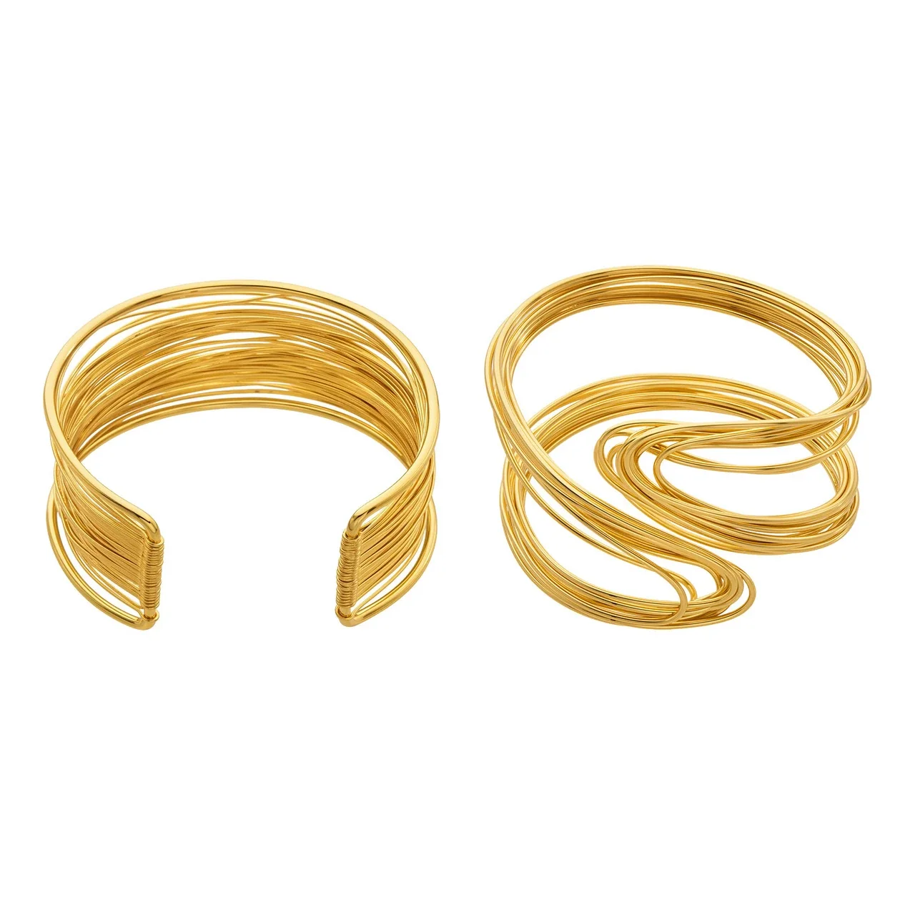 Multiwire Open Cuff Bracelet in 18K Gold-Plated Stainless Steel