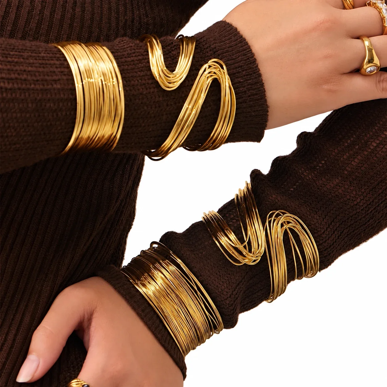Multiwire Open Cuff Bracelet in 18K Gold-Plated Stainless Steel