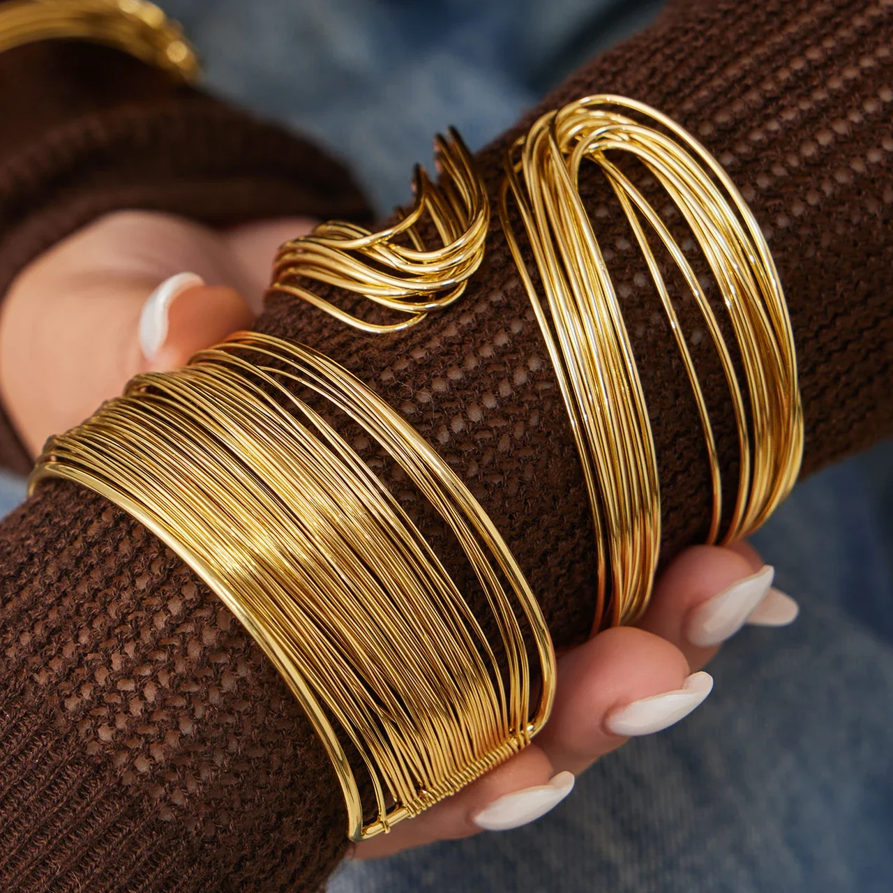 Multiwire Open Cuff Bracelet in 18K Gold-Plated Stainless Steel