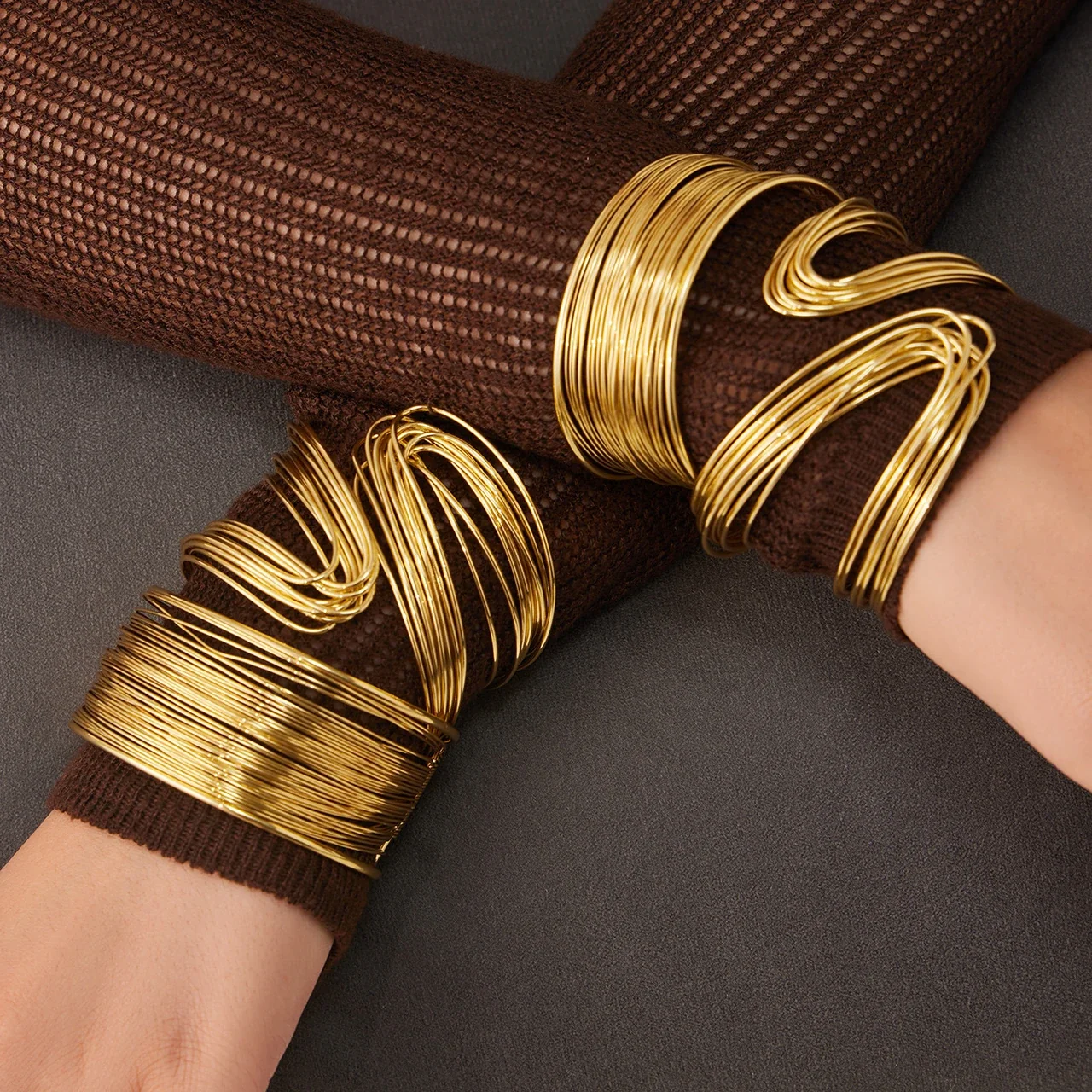 Multiwire Open Cuff Bracelet in 18K Gold-Plated Stainless Steel