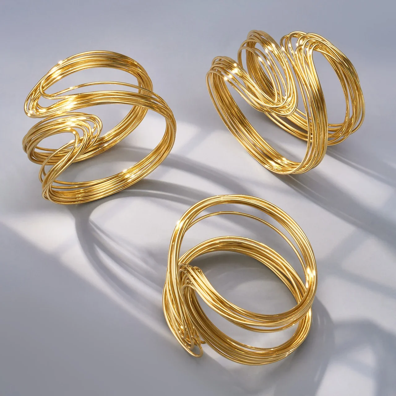 Multiwire Open Cuff Bracelet in 18K Gold-Plated Stainless Steel