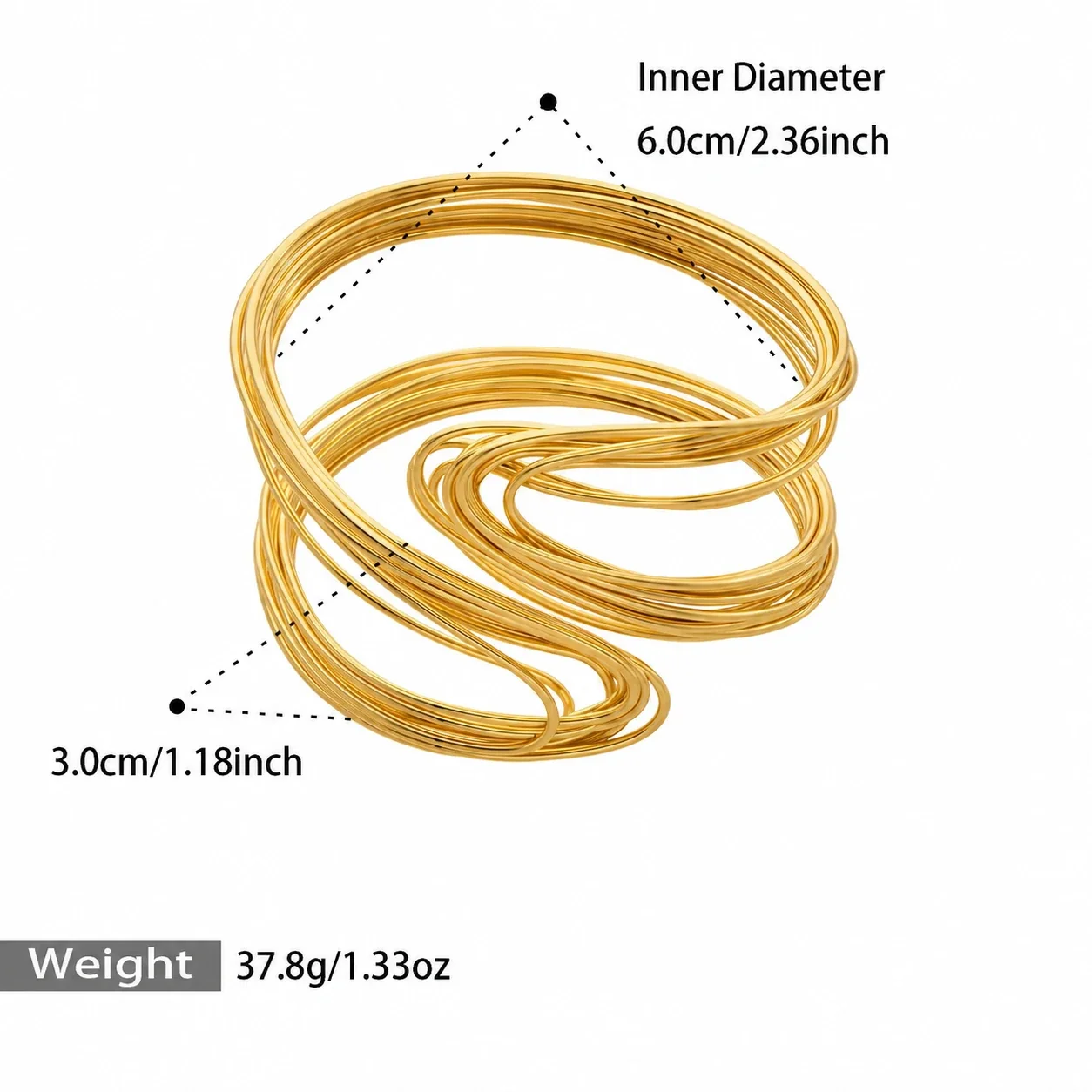 Multiwire Open Cuff Bracelet in 18K Gold-Plated Stainless Steel - Gold Z383