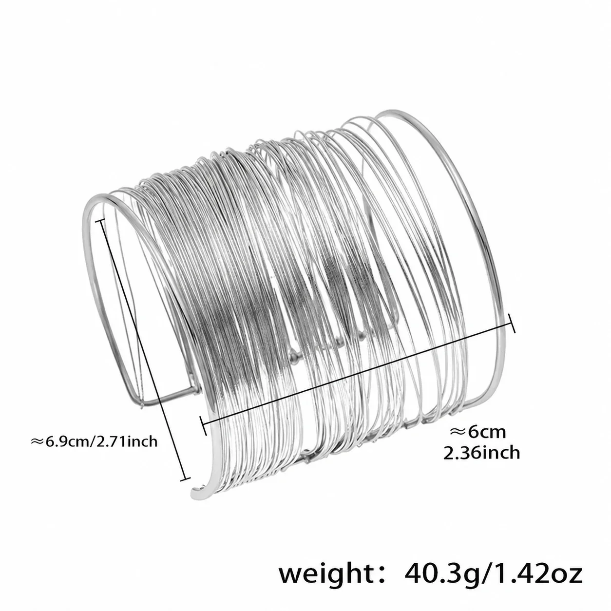 Multiwire Open Cuff Bracelet in 18K Gold-Plated Stainless Steel - Silver Z431 Large