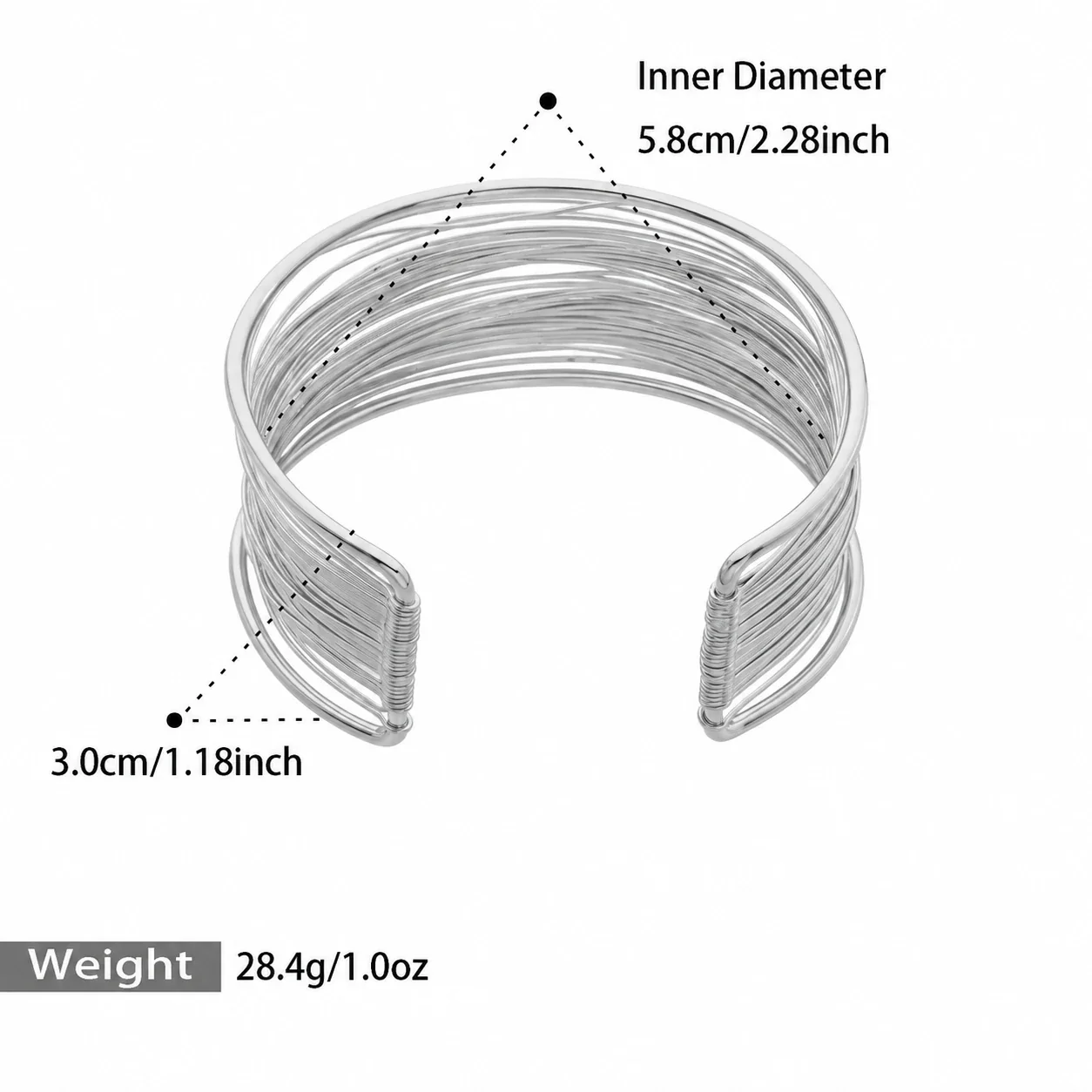 Multiwire Open Cuff Bracelet in 18K Gold-Plated Stainless Steel - Silver Z431 Small