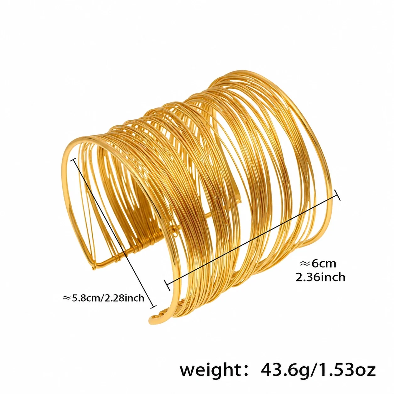 Multiwire Open Cuff Bracelet in 18K Gold-Plated Stainless Steel - Gold Z431 Large