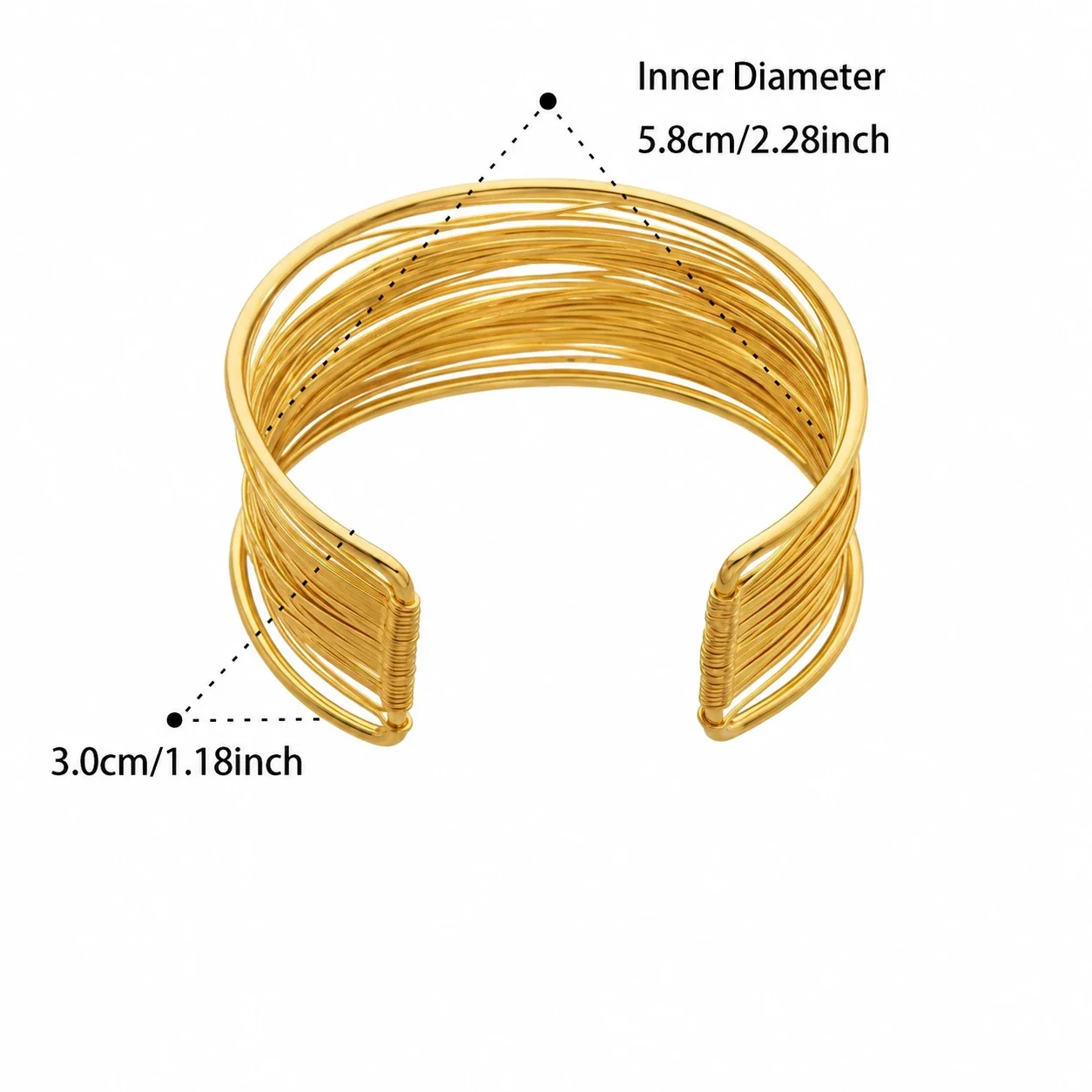 Multiwire Open Cuff Bracelet in 18K Gold-Plated Stainless Steel - Gold Z431 Small