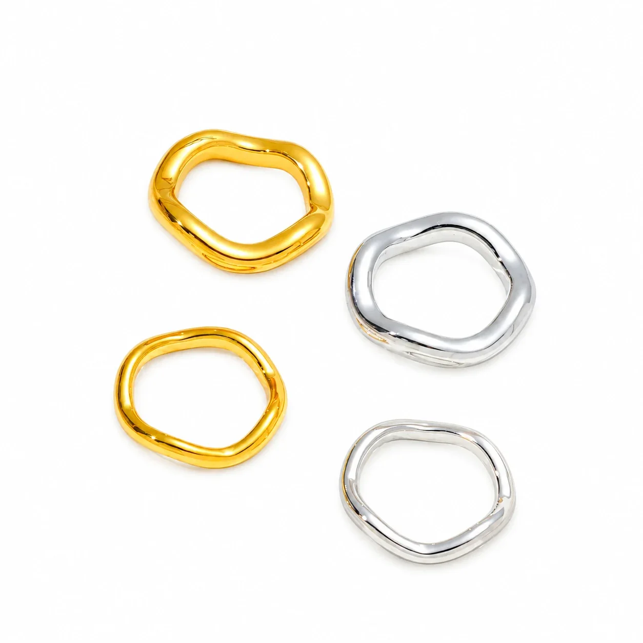 Wavy Band Ring with Rounded Square Profile, Stainless Steel