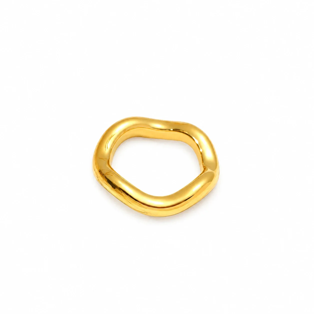 Wavy Band Ring with Rounded Square Profile, Stainless Steel