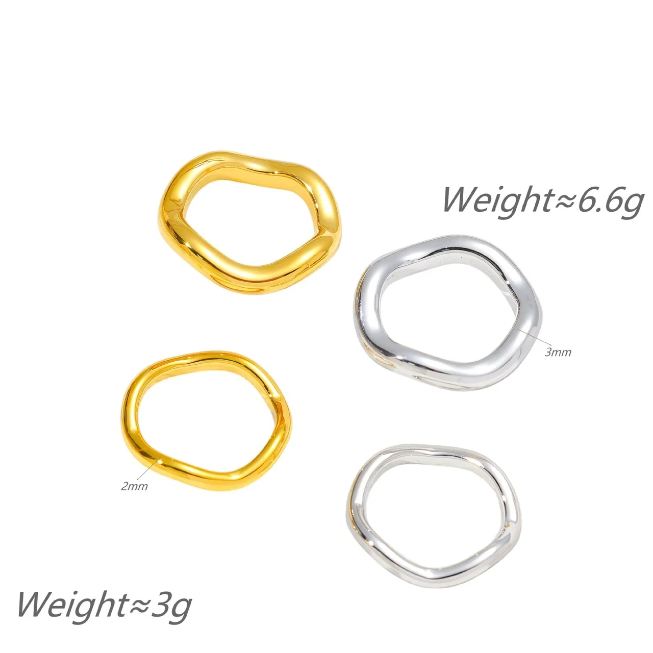 Wavy Band Ring with Rounded Square Profile, Stainless Steel