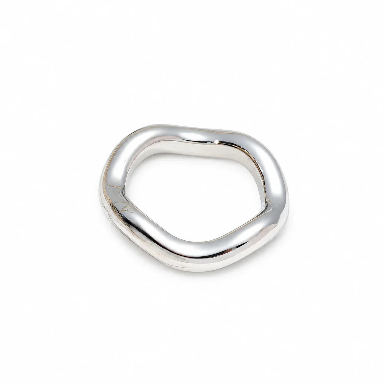 Wavy Band Ring with Rounded Square Profile, Stainless Steel - Silver Wide Wave, Thick
