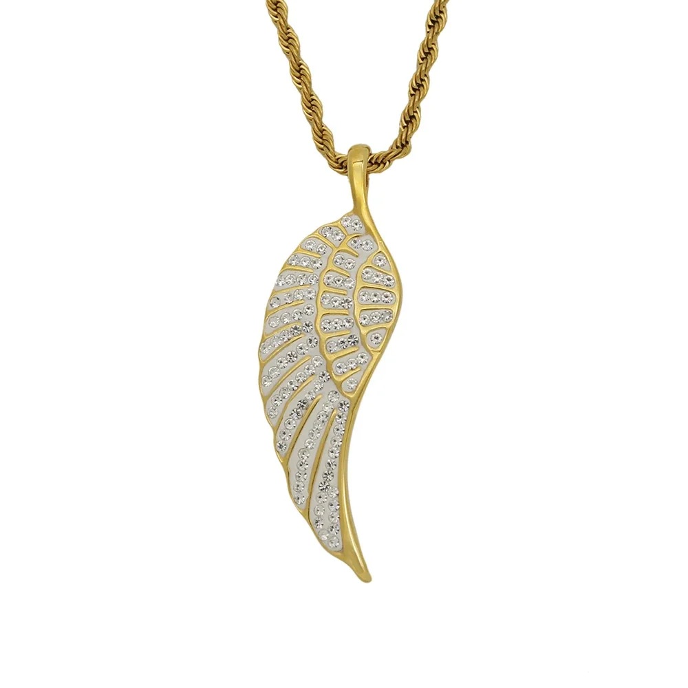 Swept Wing 316 Stainless Steel Pavé Crystal Pendant PVD
