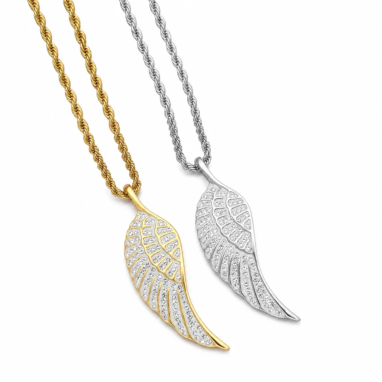 Swept Wing 316 Stainless Steel Pavé Crystal Pendant