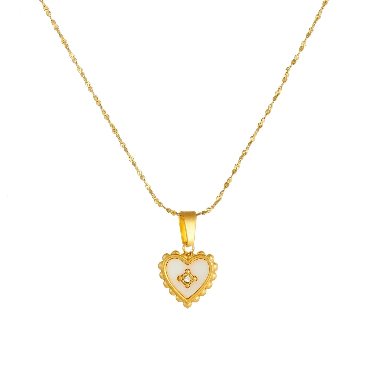 Heart Jewelry Set, White Inlay and Crystal Centers, Gold-Plated