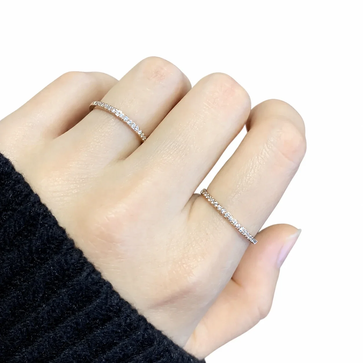 Delicate 18K Rose Gold-Plated Pavé Half-Eternity Ring