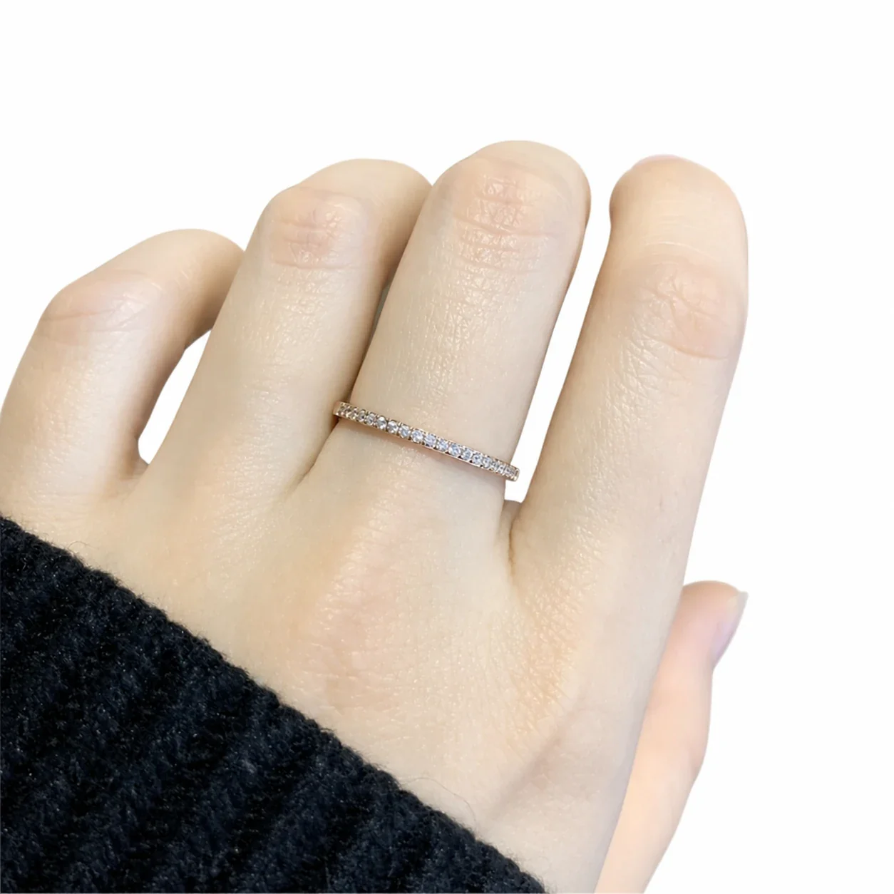 Delicate 18K Rose Gold-Plated Pavé Half-Eternity Ring
