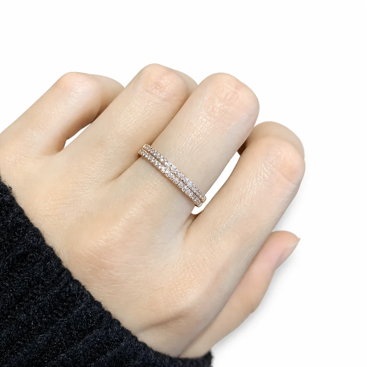 Delicate 18K Rose Gold-Plated Pavé Half-Eternity Ring