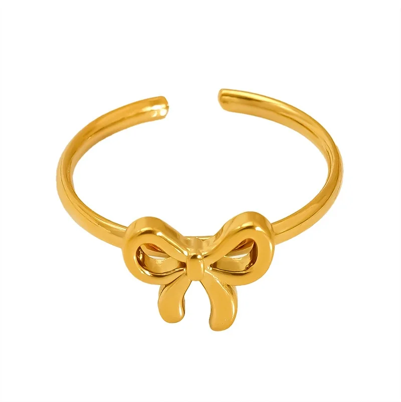 Delicate 18K Gold-Plated Bow Open-Front Stacking Ring