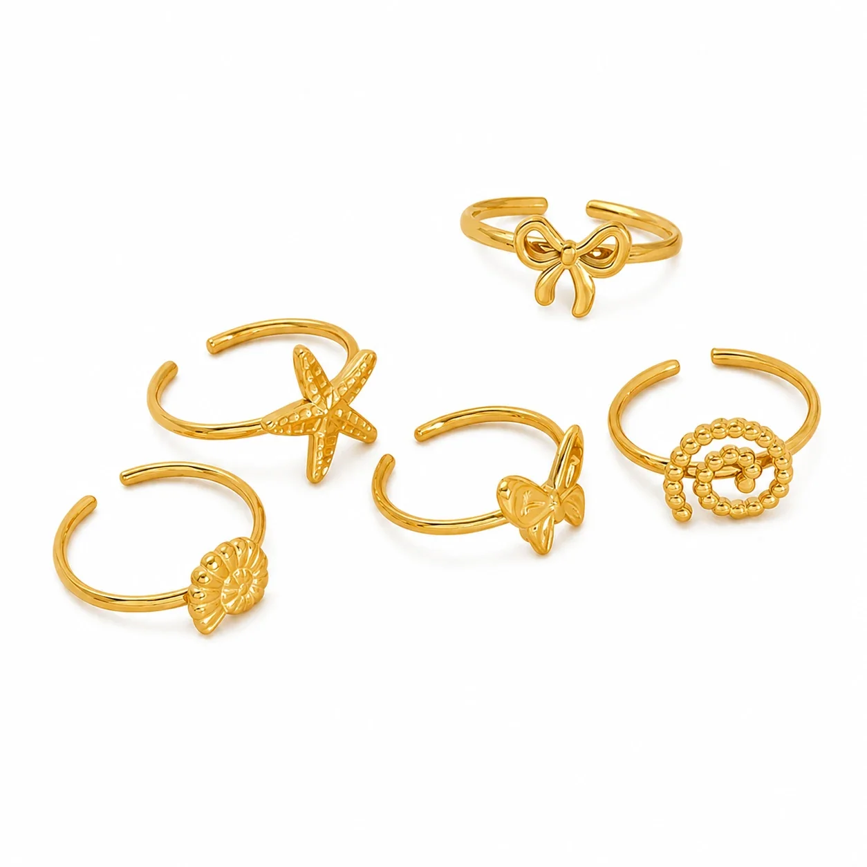 Delicate 18K Gold-Plated Bow Open-Front Stacking Ring