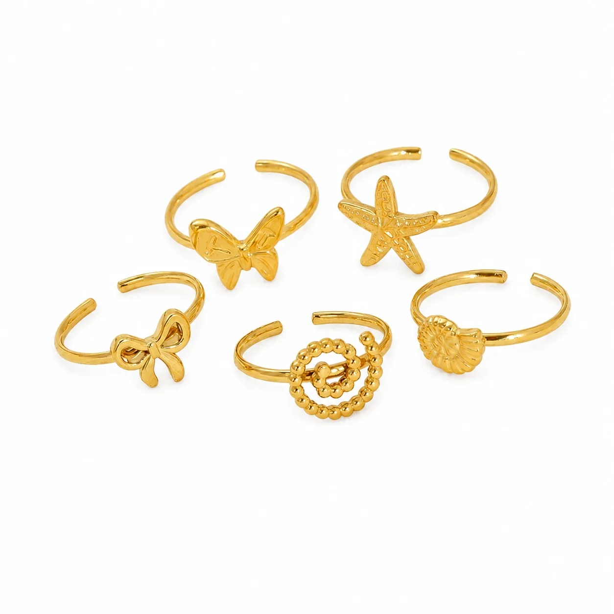 Delicate 18K Gold-Plated Bow Open-Front Stacking Ring