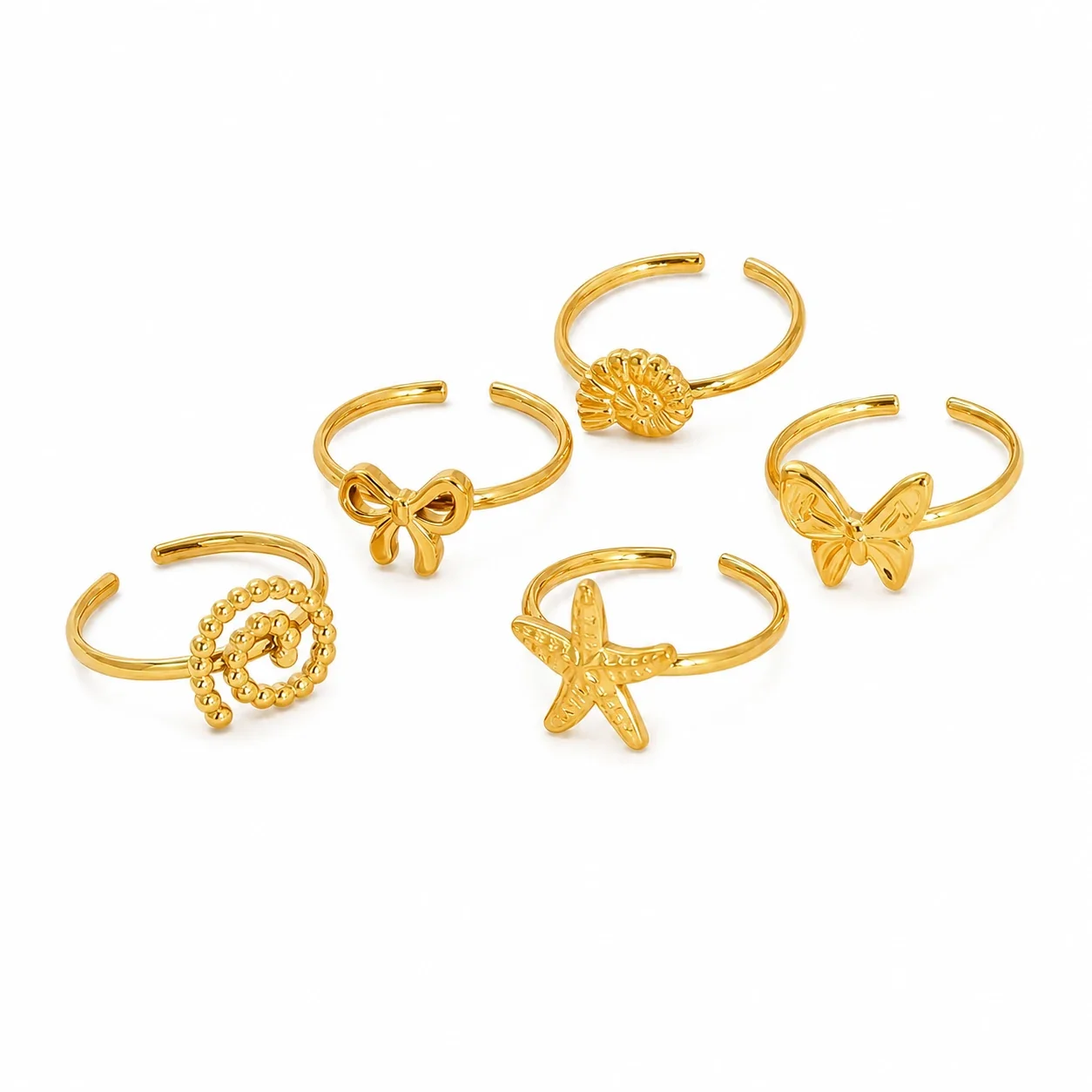 Delicate 18K Gold-Plated Bow Open-Front Stacking Ring