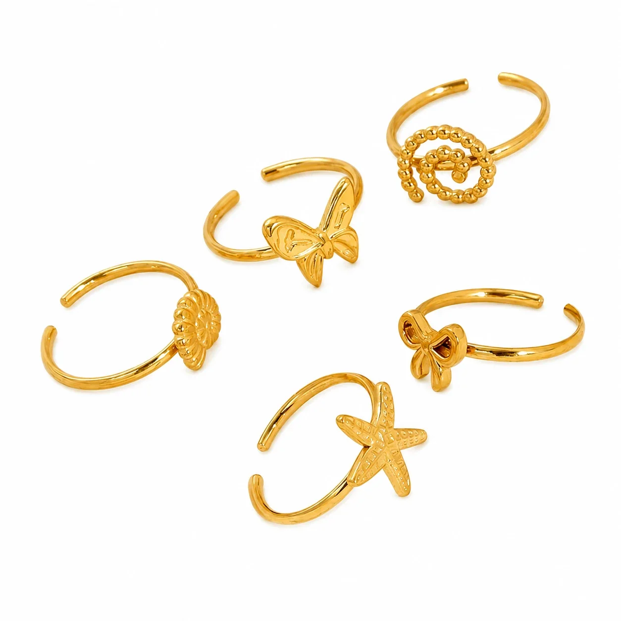 Delicate 18K Gold-Plated Bow Open-Front Stacking Ring