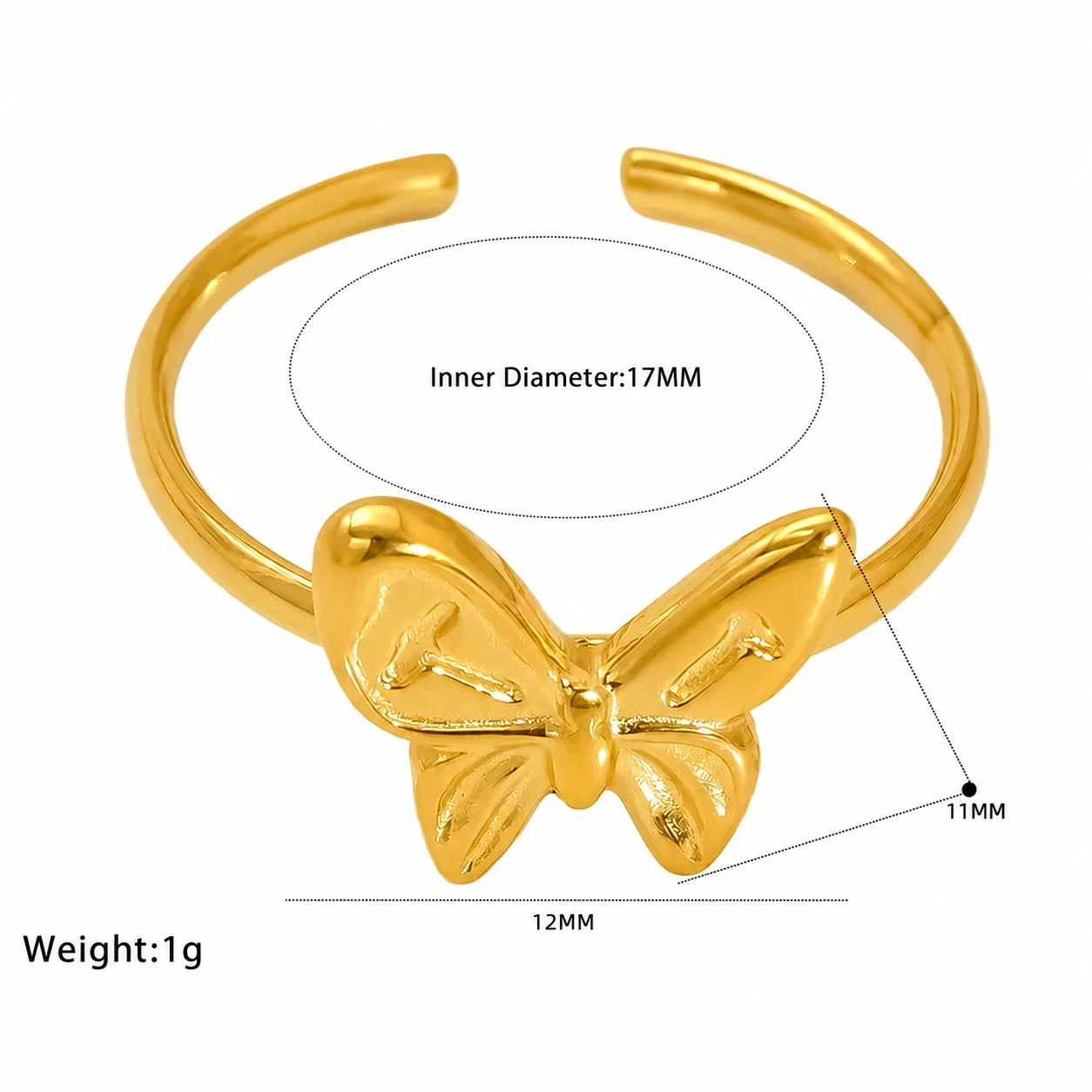 Delicate 18K Gold-Plated Bow Open-Front Stacking Ring - Gold Butterfly