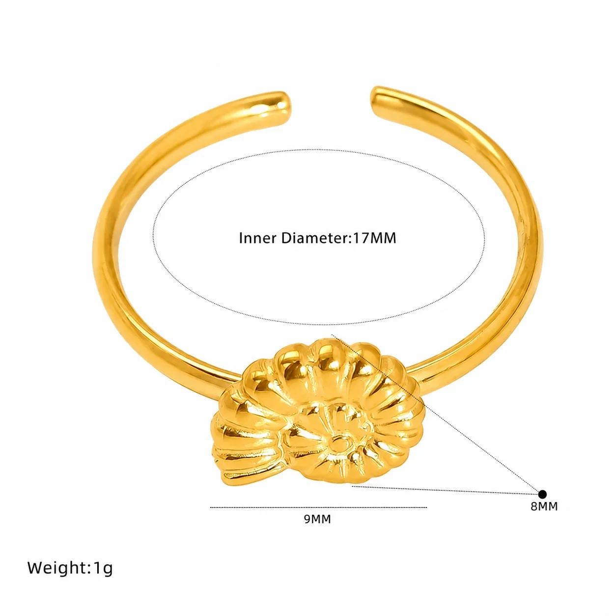 Delicate 18K Gold-Plated Bow Open-Front Stacking Ring - Gold Starfish