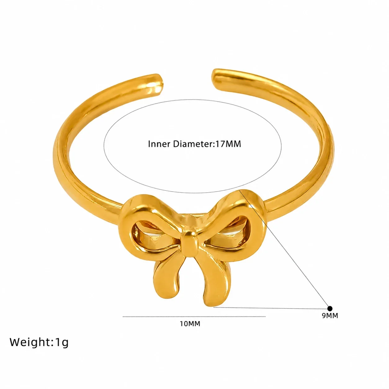 Delicate 18K Gold-Plated Bow Open-Front Stacking Ring - Gold Shell