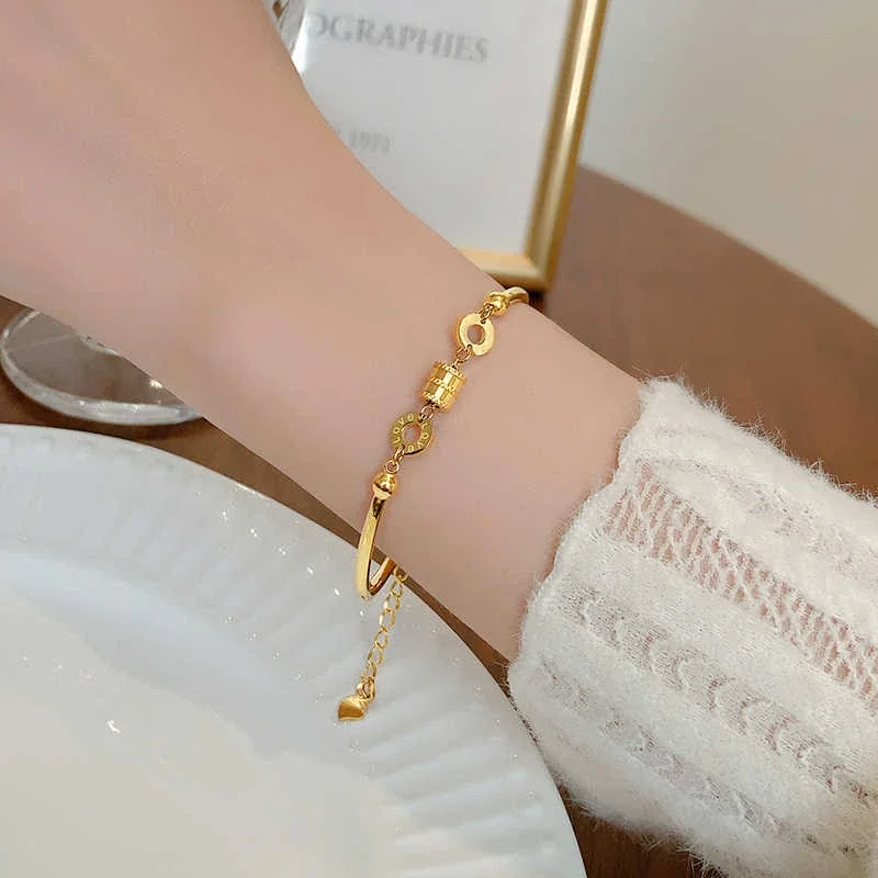 Lock Bangle Bracelet with Infinity Link, Gold-Plated Stainless Steel