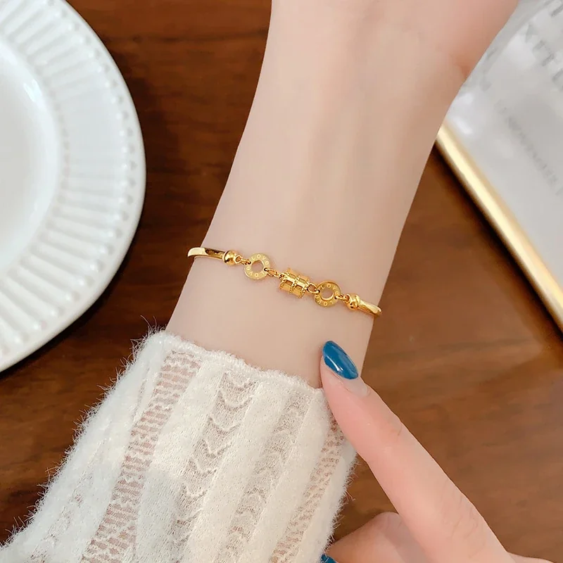 Lock Bangle Bracelet with Infinity Link, Gold-Plated Stainless Steel