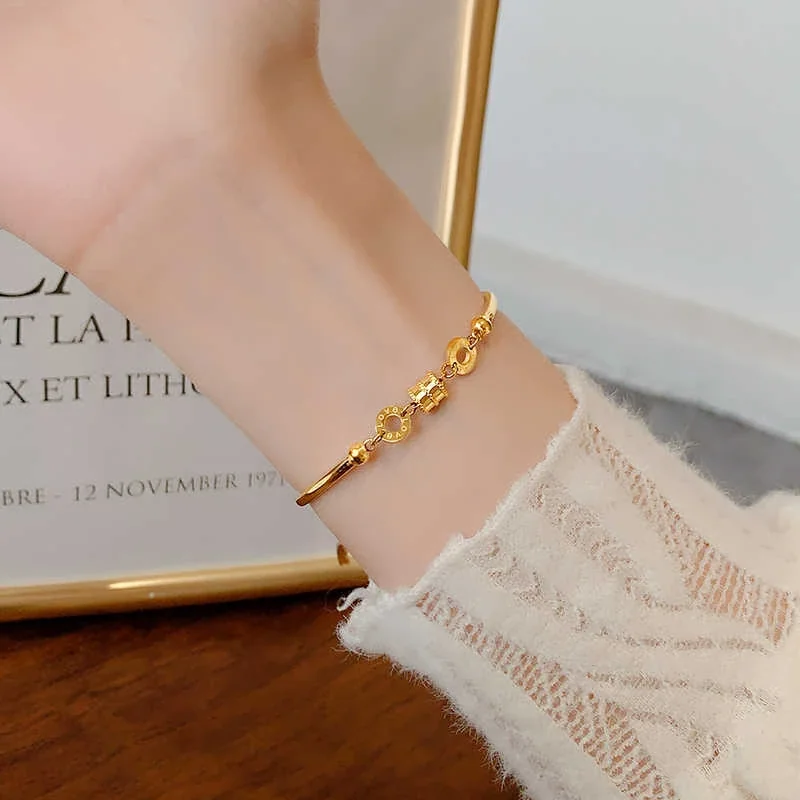 Lock Bangle Bracelet with Infinity Link, Gold-Plated Stainless Steel