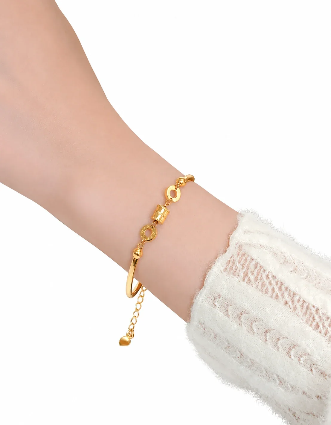 Lock Bangle Bracelet with Infinity Link, Gold-Plated Stainless Steel - Gold