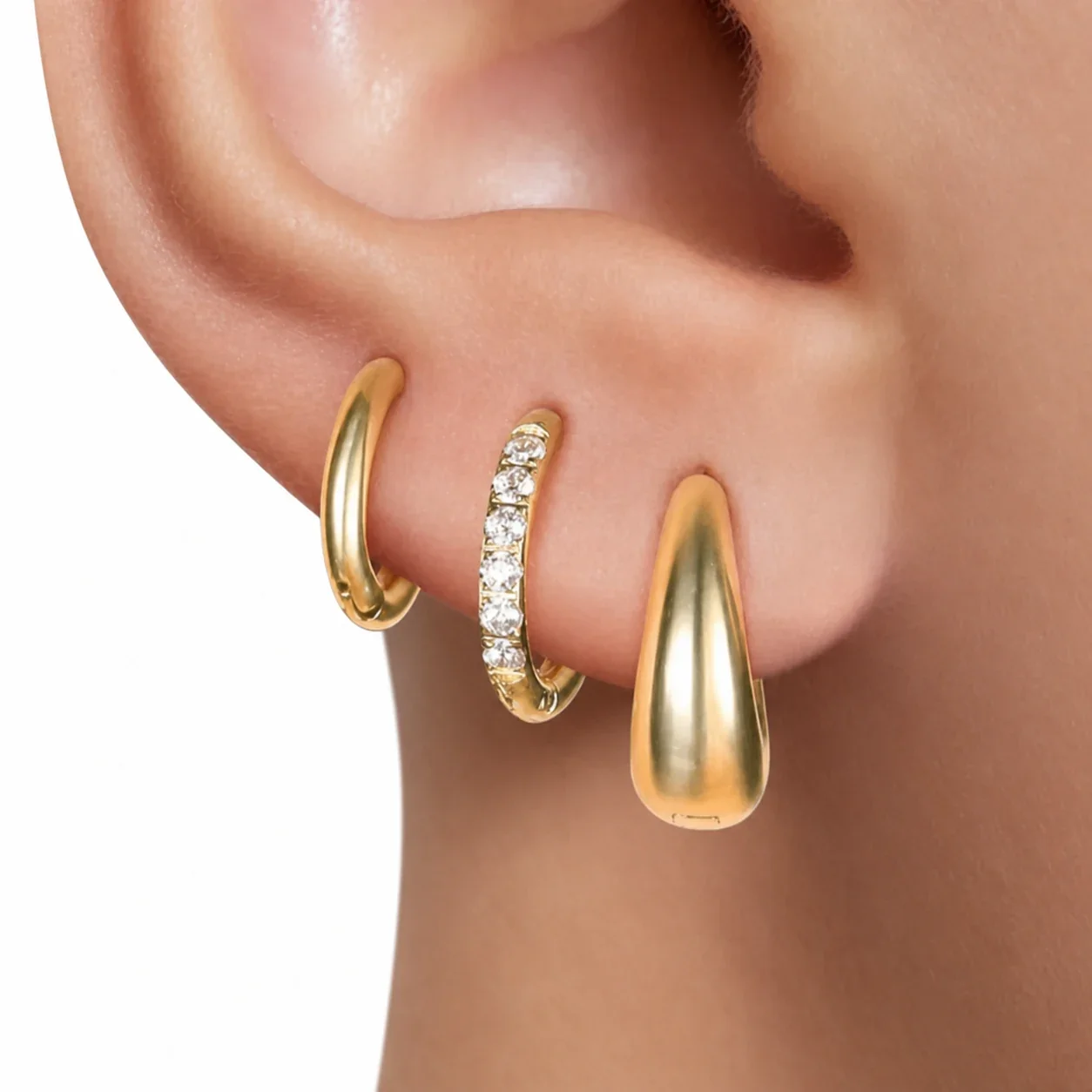 Sleek 316 Stainless Steel Smooth Pavé Teardrop Huggie Earrings