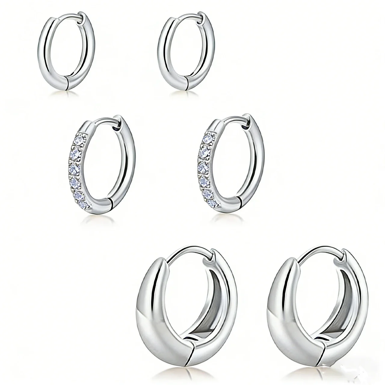 Sleek 316 Stainless Steel Smooth Pavé Teardrop Huggie Earrings