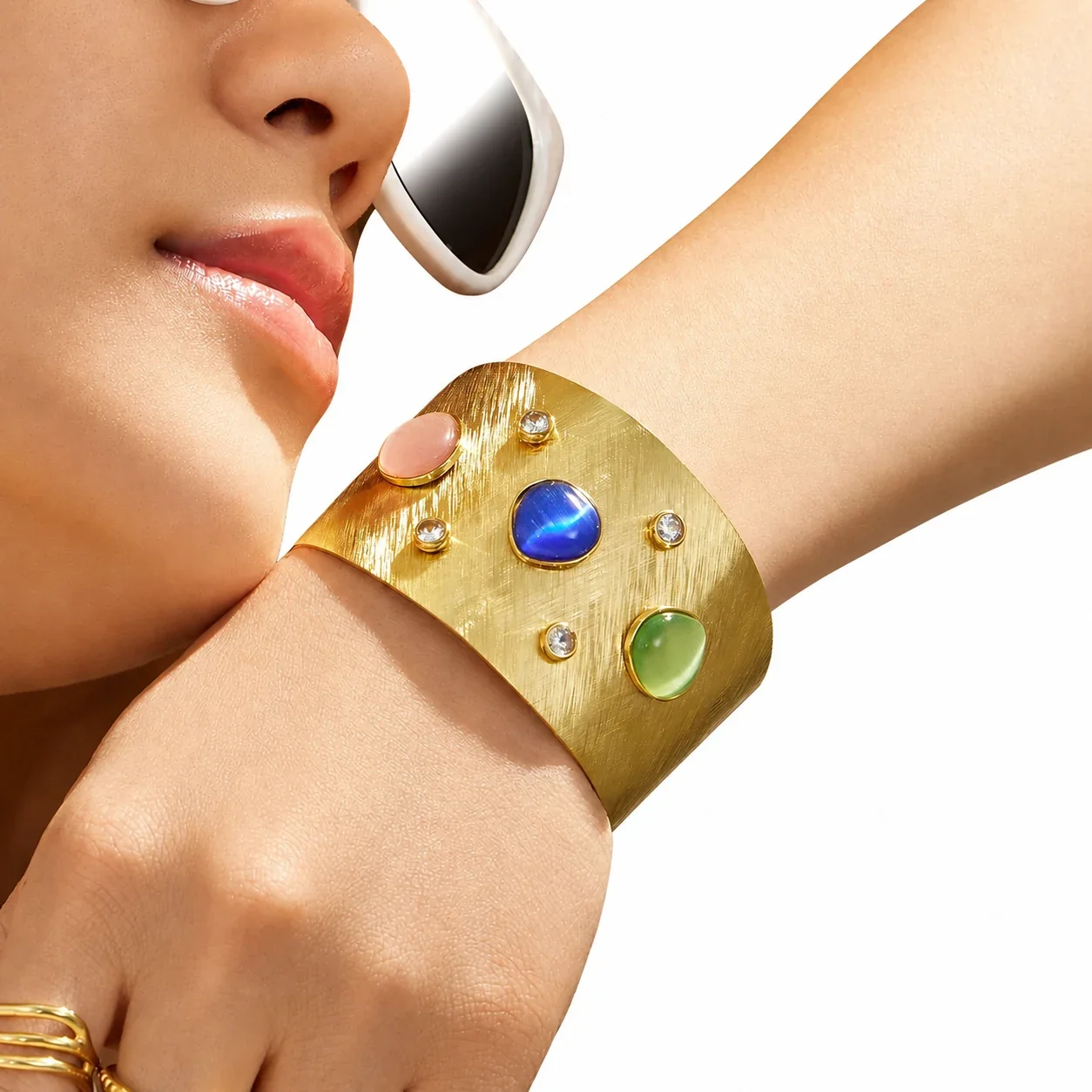 Artful Gold PVD 316L Brushed Gemstone Cuff Bracelet