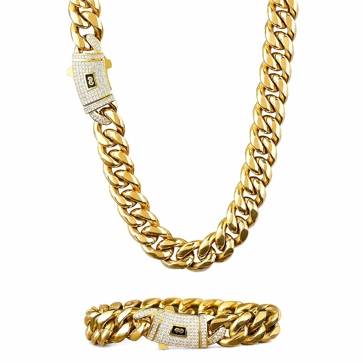 Bold Stainless Steel Cuban Link Pavé Box Clasp Chain Necklace