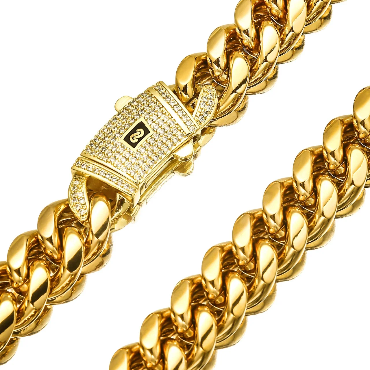 Bold Stainless Steel Cuban Link Pavé Box Clasp Chain Necklace