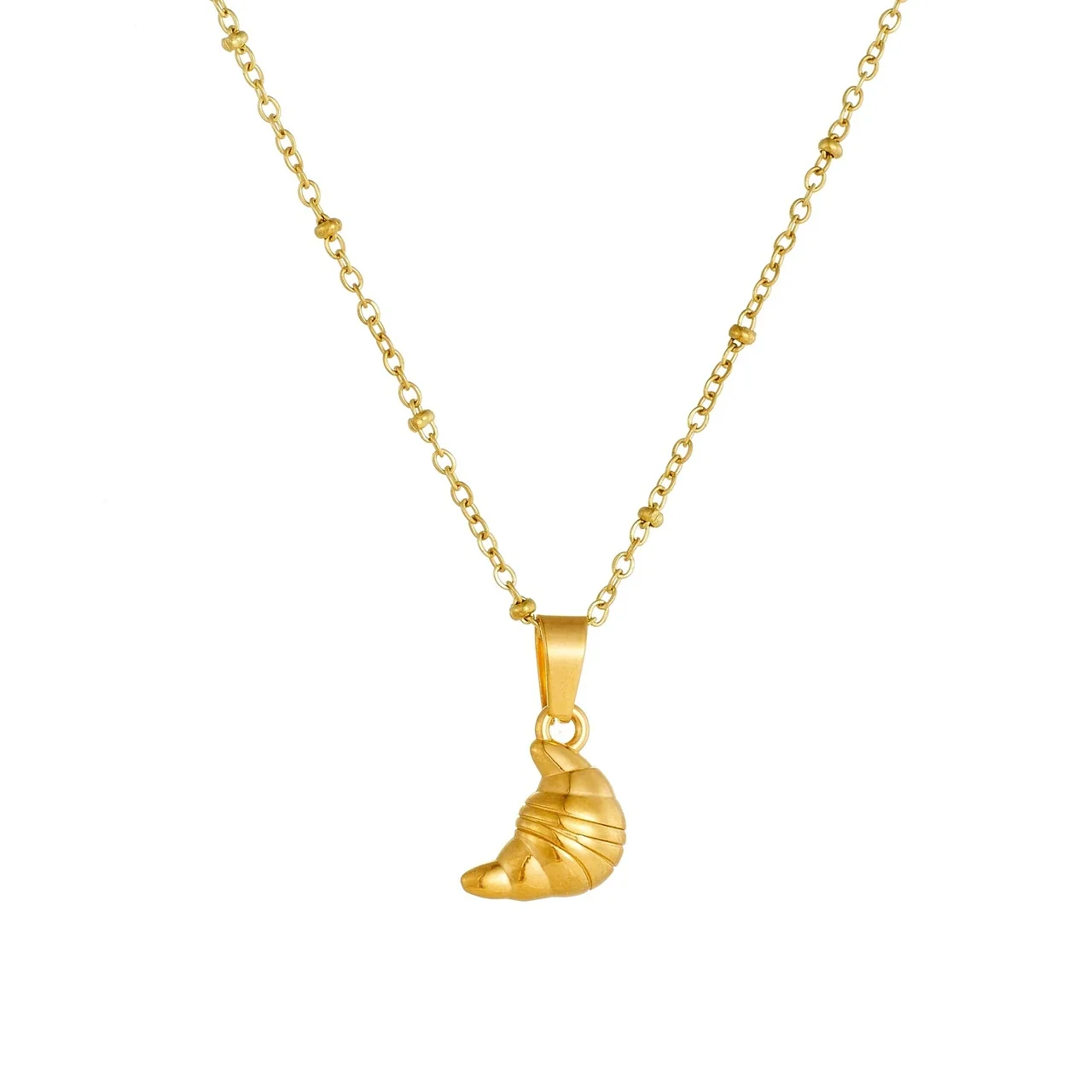 Shell Pendant Necklace with Beaded Link Chain, Gold-Plated Steel