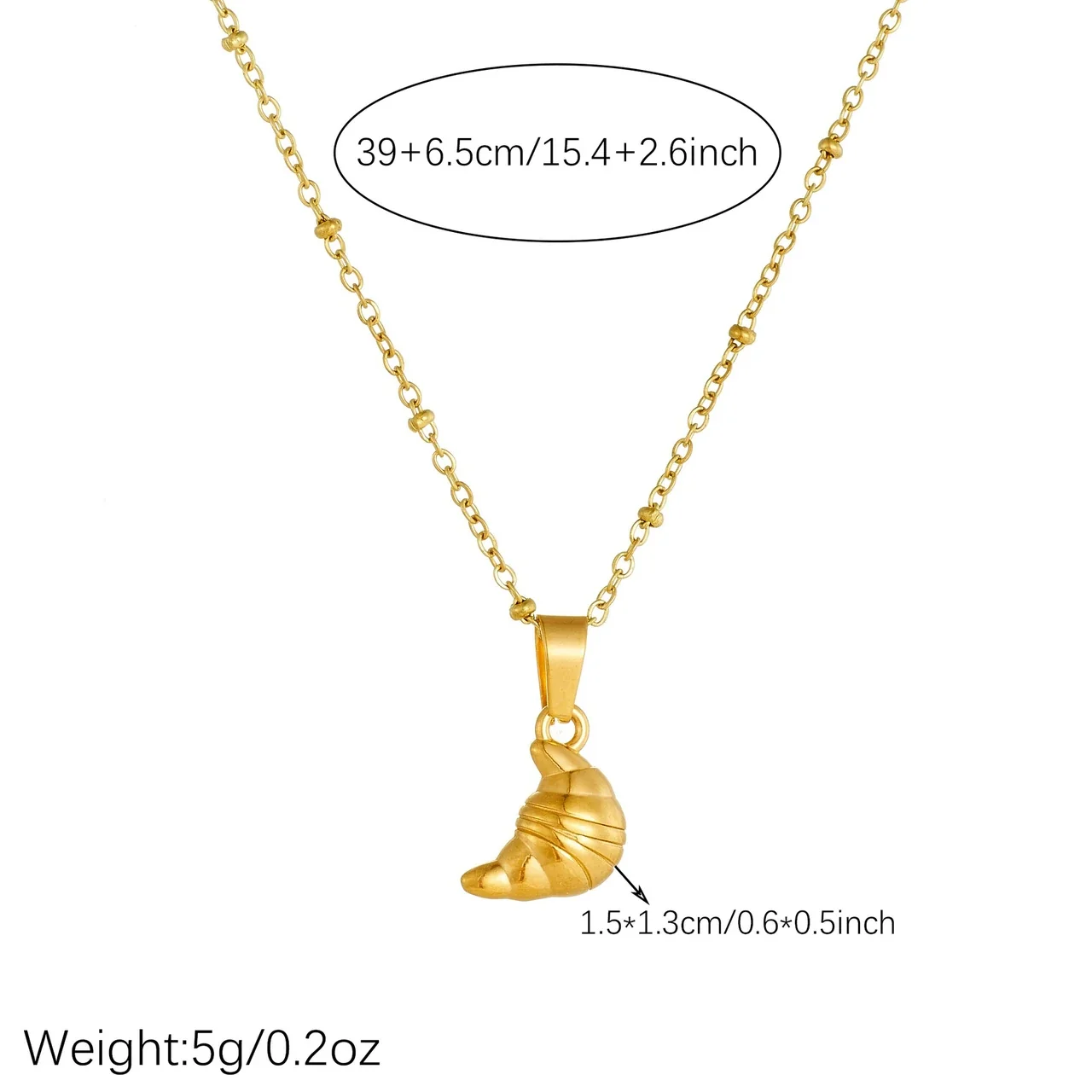 Shell Pendant Necklace with Beaded Link Chain, Gold-Plated Steel