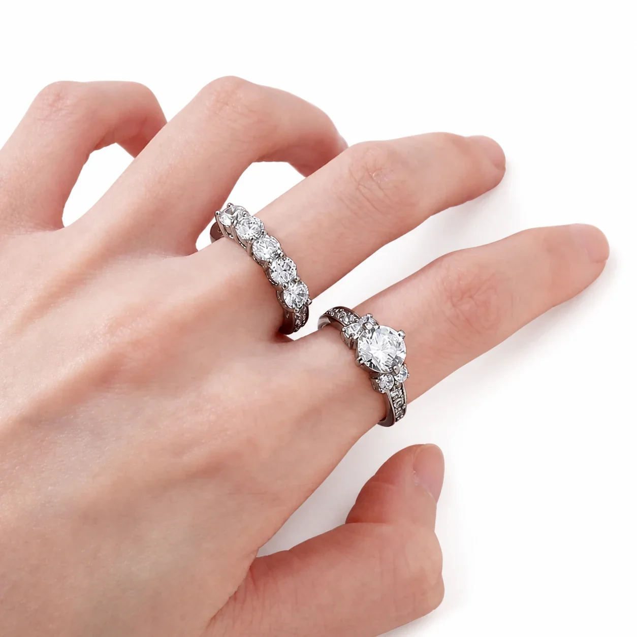 Brilliant 316 Stainless Steel Round CZ Pavé Solitaire Ring