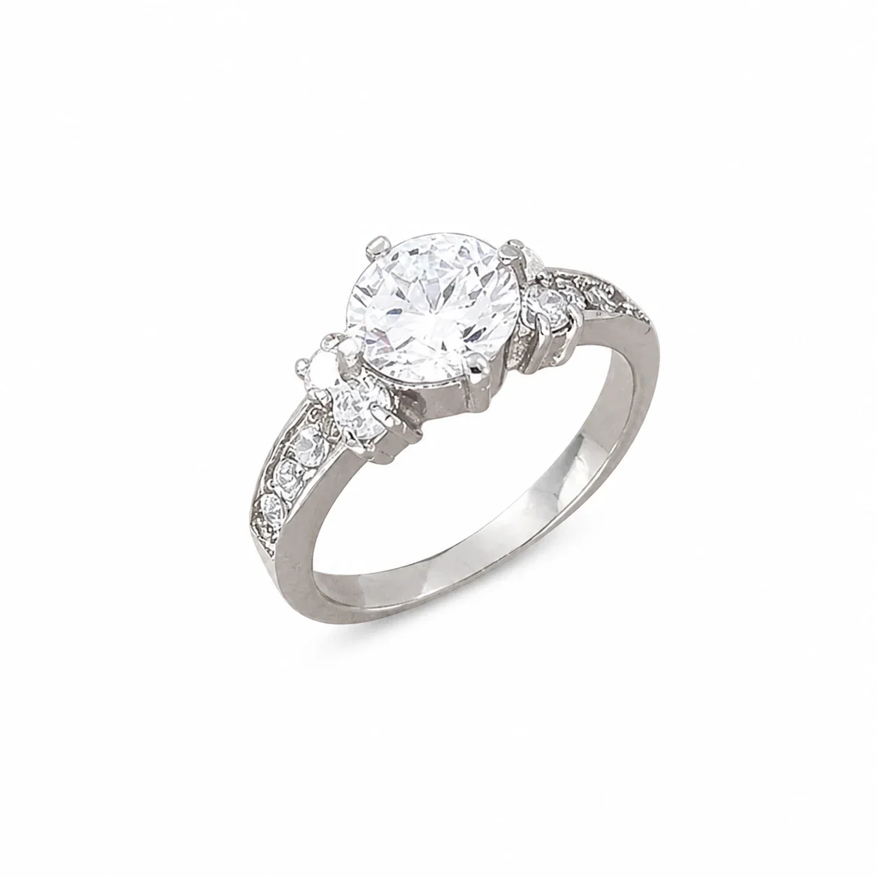 Brilliant 316 Stainless Steel Round CZ Pavé Solitaire Ring