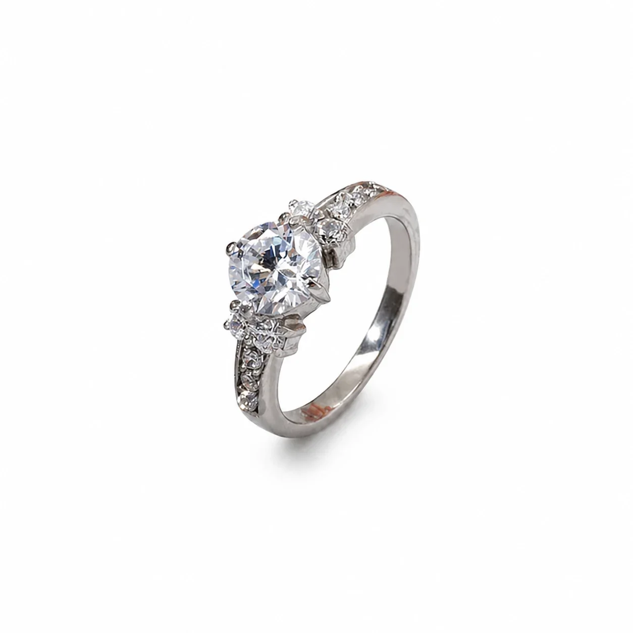 Brilliant 316 Stainless Steel Round CZ Pavé Solitaire Ring - Silver Solitaire