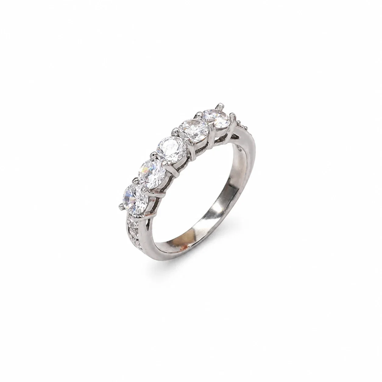 Brilliant 316 Stainless Steel Round CZ Pavé Solitaire Ring - Silver -Stone Band
