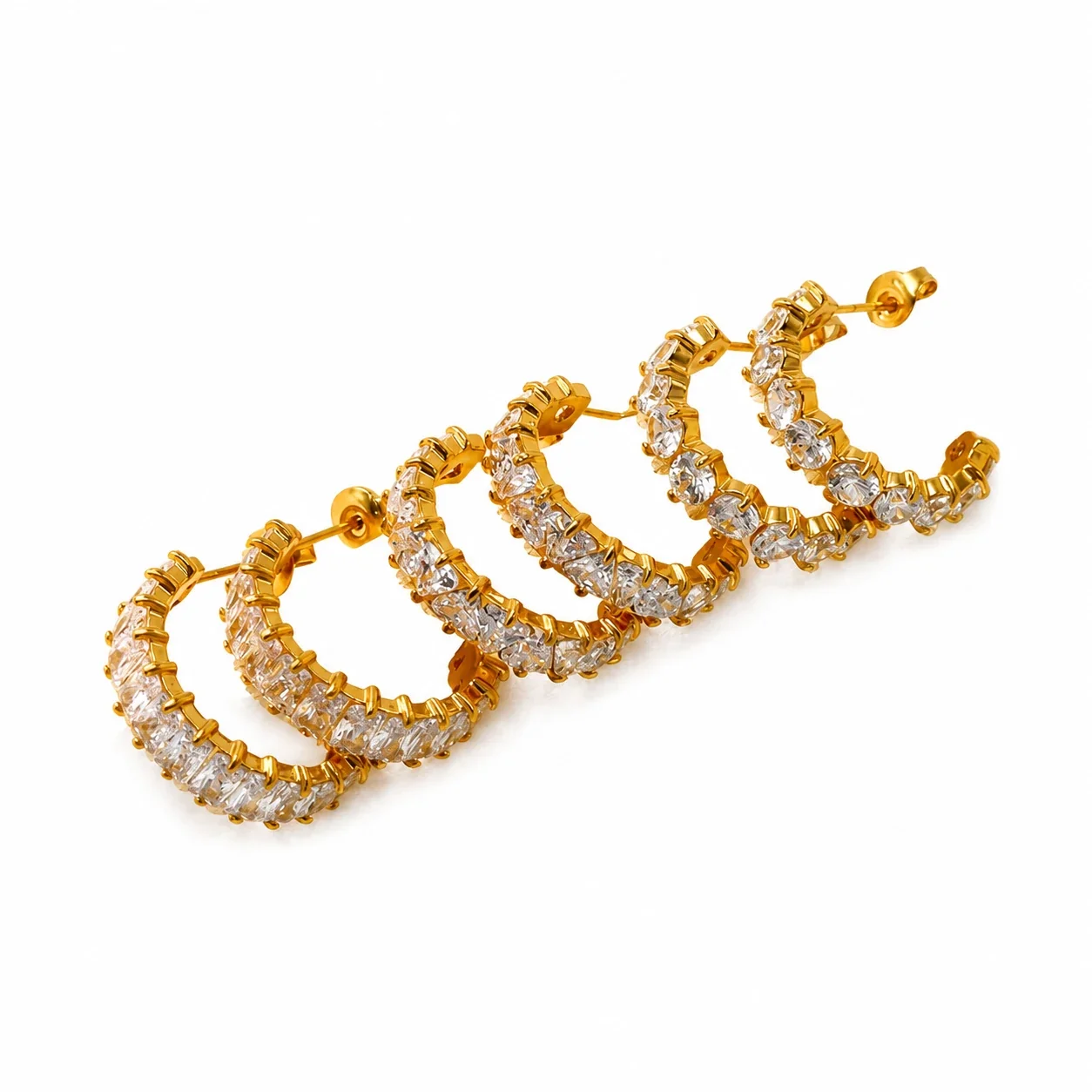 Radiant Gold-Plated 316 Stainless Steel Baguette Hoop Earrings