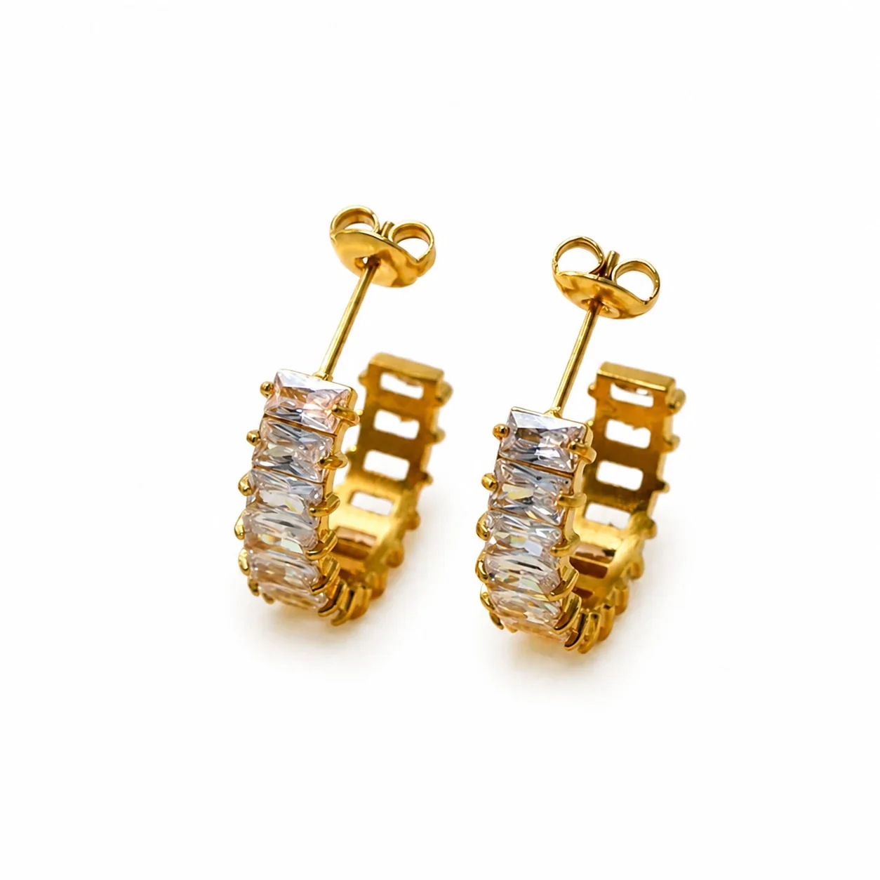 Radiant Gold-Plated 316 Stainless Steel Baguette Hoop Earrings