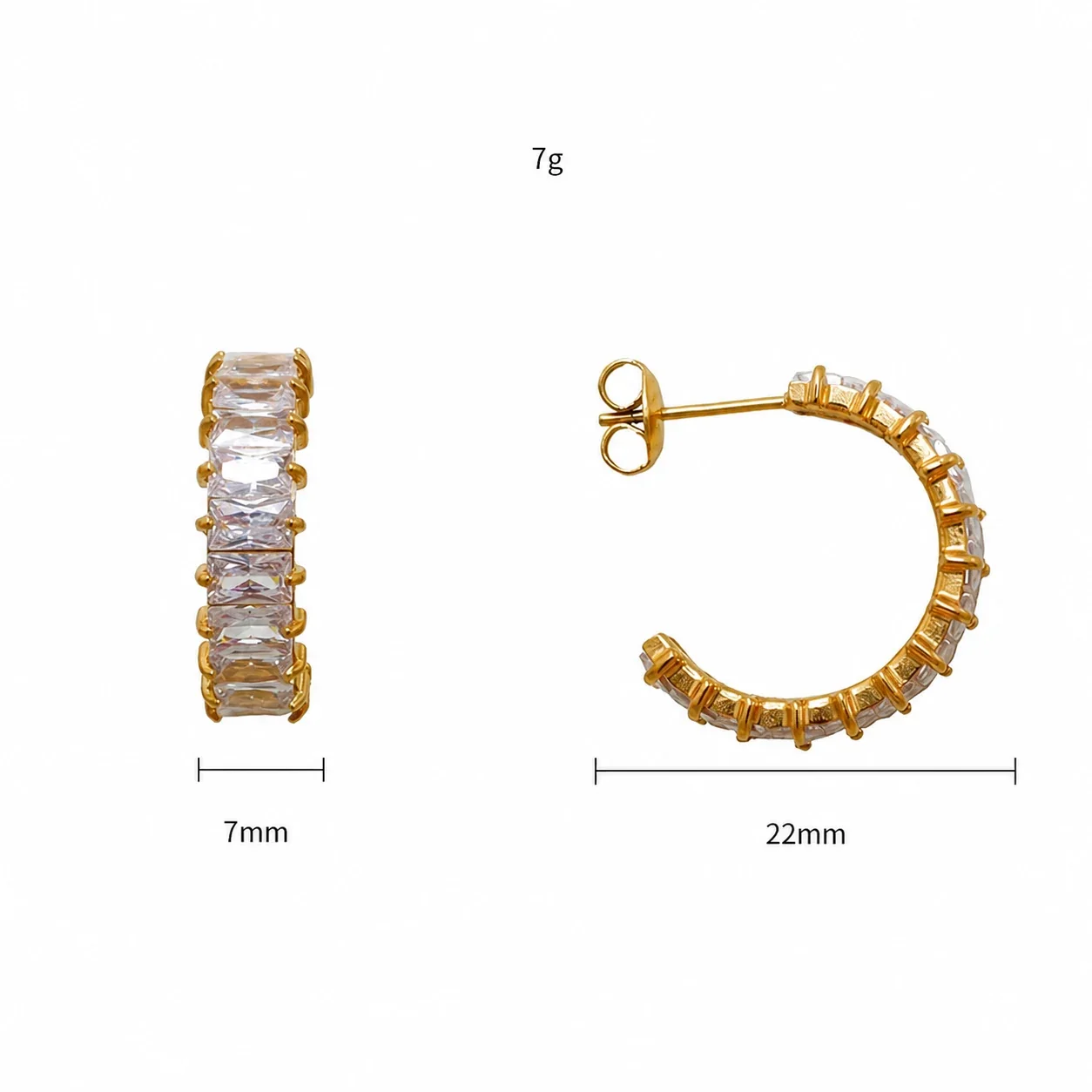 Radiant Gold-Plated 316 Stainless Steel Baguette Hoop Earrings