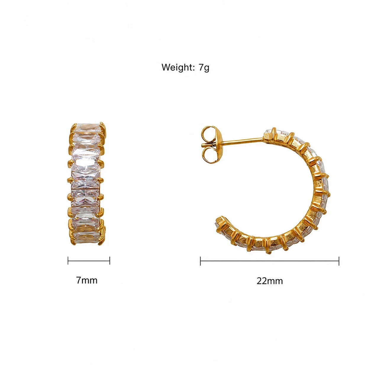 Radiant Gold-Plated 316 Stainless Steel Baguette Hoop Earrings - Gold