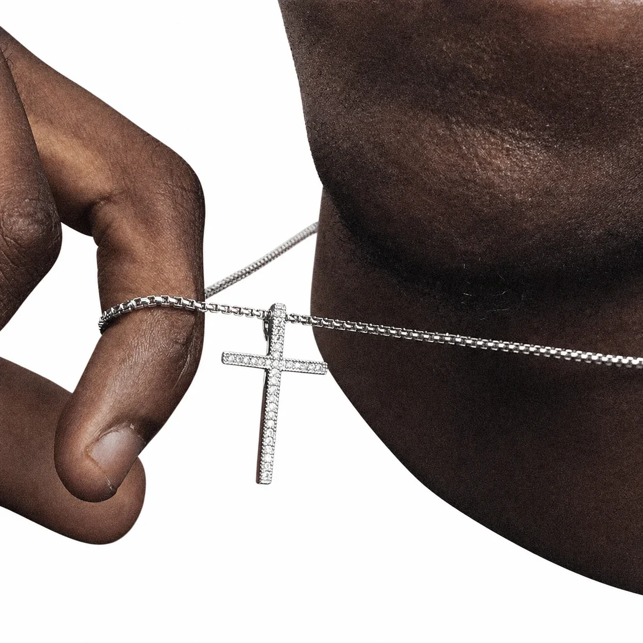 Polished Stainless Steel Pavé Cross Box Chain Necklace