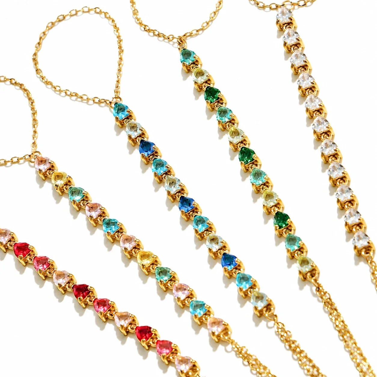 Dopamine Gold-Plated Heart CZ Chain Bracelet Ring