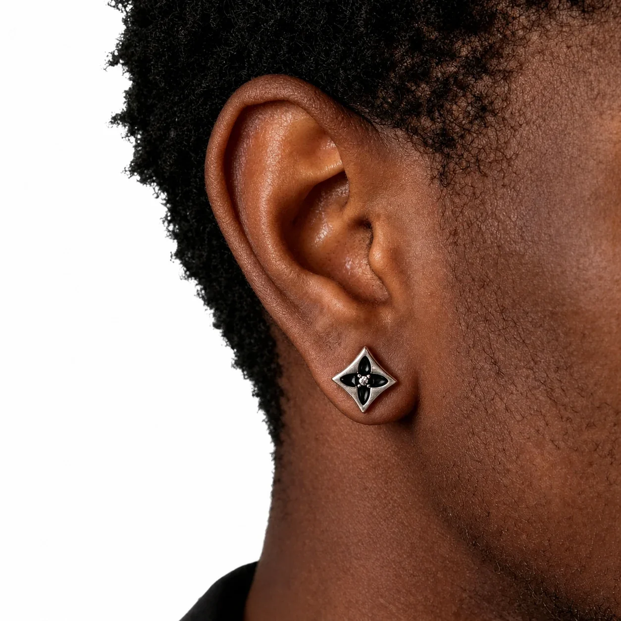 Antiqued Stainless Steel Black Clover Crystal Stud Earrings